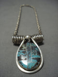 Museum Vintage Native American Jewelry Navajo Turquoise Inlay Sterling Silver Coin Necklace Old-Nativo Arts