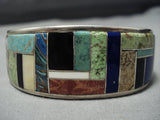 Museum Vintage Native American Jewelry Navajo Turquoise Sterling Silver Inlay Bracelet Cuff-Nativo Arts