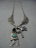 Museum Vintage Native American Jewelry Navajo Turquoise Sterling Silver Kokopelli Necklace Old-Nativo Arts