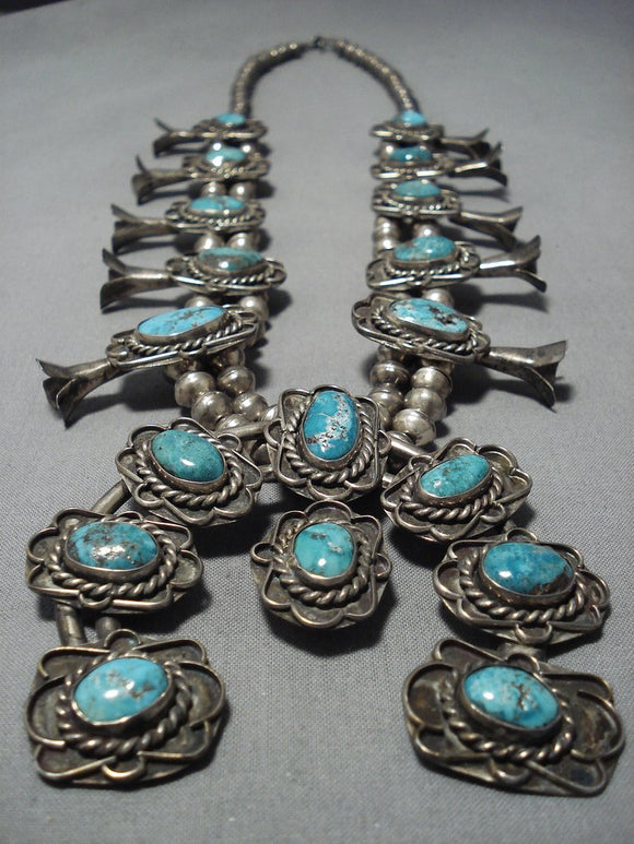 Buy SIGNED Vintage Native American Indian Jewelry Sleeping Beauty Turquoise  Squash Blossom Navajo Necklace Earrings Set Sterling Silver Online in India  - Etsy