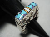 Museum Vintage Native American Jewelry Navajo Turquoise Sugulite Inlay Sterling Silver Ring Old-Nativo Arts