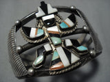 Museum Vintage Native American Jewelry Zuni Knifewing Turquoise Sterling Silver Inlay Bracelet Old-Nativo Arts