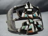 Museum Vintage Native American Jewelry Zuni Knifewing Turquoise Sterling Silver Inlay Bracelet Old-Nativo Arts