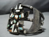 Museum Vintage Native American Jewelry Zuni Knifewing Turquoise Sterling Silver Inlay Bracelet Old-Nativo Arts