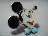 Museum Vintage Native American Jewelry Zuni Turquoise Sterling Silver Mickey Inlay Mouse Ring Old-Nativo Arts