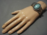 Museum Vintage Native American Navajo Aqua Turquoise Sterling Silver Platero Bracelet Old-Nativo Arts