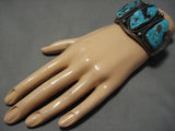 Museum Vintage Native American Navajo Blue Diamond Turquoise Sterling Silver Bracelet Old-Nativo Arts