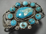 Museum Vintage Native American Navajo Blue Gem Turquoise Coiled Sterling Silver Bracelet Old-Nativo Arts