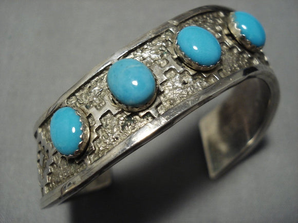 Museum Vintage Native American Navajo Carico Lake Turquoise Sterling Silver Bracelet Old-Nativo Arts