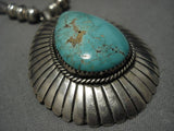 Museum Vintage Native American Navajo Carico Lake Turquoise Sterling Silver Necklace Old-Nativo Arts