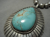 Museum Vintage Native American Navajo Carico Lake Turquoise Sterling Silver Necklace Old-Nativo Arts