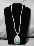 Museum Vintage Native American Navajo Carico Lake Turquoise Sterling Silver Necklace Old-Nativo Arts