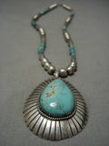 Museum Vintage Native American Navajo Carico Lake Turquoise Sterling Silver Necklace Old-Nativo Arts