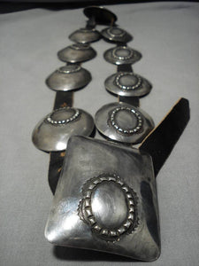 Museum Vintage Native American Navajo Hand Tooled Sterling Silver Concho Belt Old-Nativo Arts
