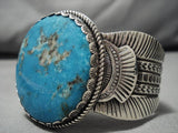 Museum Vintage Native American Navajo Heavy Thick Sterling Silver Turquoise Bracelet Old-Nativo Arts