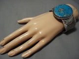 Museum Vintage Native American Navajo Heavy Thick Sterling Silver Turquoise Bracelet Old-Nativo Arts