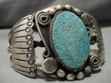 Museum Vintage Native American Navajo Intense Spiderweb Turquoise Sterling Silver Bracelet Old-Nativo Arts
