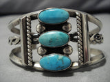 Museum Vintage Native American Navajo Natural Turquoise Sterling Silver Coiled Bracelet Old-Nativo Arts