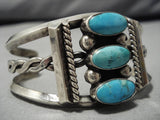 Museum Vintage Native American Navajo Natural Turquoise Sterling Silver Coiled Bracelet Old-Nativo Arts