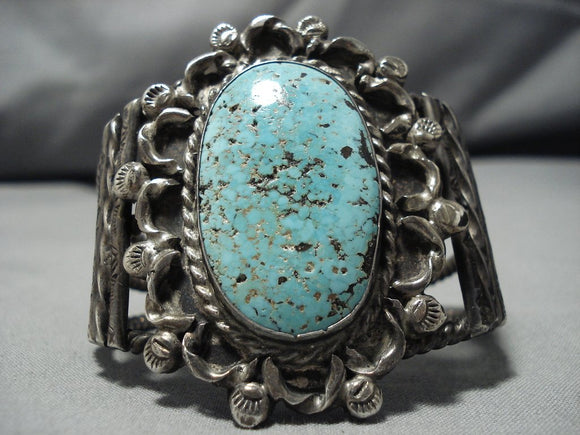 Museum Vintage Native American Navajo Triple Coil Spiderweb Turquoise Sterling Silver Bracelet-Nativo Arts