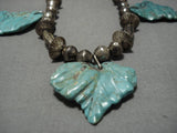 Museum Vintage Native American Navajo Turquoise Leaf Sterling Silver Necklace Old-Nativo Arts