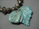 Museum Vintage Native American Navajo Turquoise Leaf Sterling Silver Necklace Old-Nativo Arts