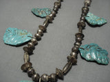 Museum Vintage Native American Navajo Turquoise Leaf Sterling Silver Necklace Old-Nativo Arts