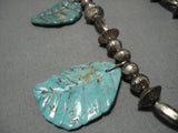 Museum Vintage Native American Navajo Turquoise Leaf Sterling Silver Necklace Old-Nativo Arts