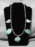 Museum Vintage Native American Navajo Turquoise Leaf Sterling Silver Necklace Old-Nativo Arts