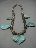 Museum Vintage Native American Navajo Turquoise Leaf Sterling Silver Necklace Old-Nativo Arts