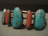 Museum Vintage Navajo #8 Turquoise' Coral Native American Jewelry Silver Bracelet-Nativo Arts