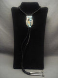 Museum Vintage Navajo Bart Gahate Turquoise Mosaic Inlay Native American Jewelry Silver Bolo Tie-Nativo Arts