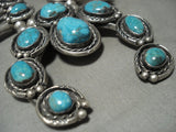 Museum Vintage Navajo Bisbee/ Pilot Mnn Turquoise Native American Jewelry Silver Squash Blossom Necklace-Nativo Arts
