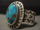 Museum Vintage Navajo 'Bisbee Turquoise' Goat Native American Jewelry Silver Bracelet-Nativo Arts
