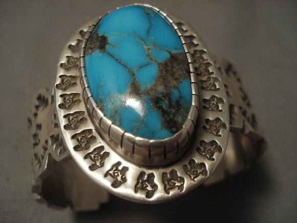 Museum Vintage Navajo 'Bisbee Turquoise' Goat Native American Jewelry Silver Bracelet-Nativo Arts