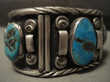 Museum Vintage Navajo Bisbee Turquoise Heavy Native American Jewelry Silver Bracelet-Nativo Arts