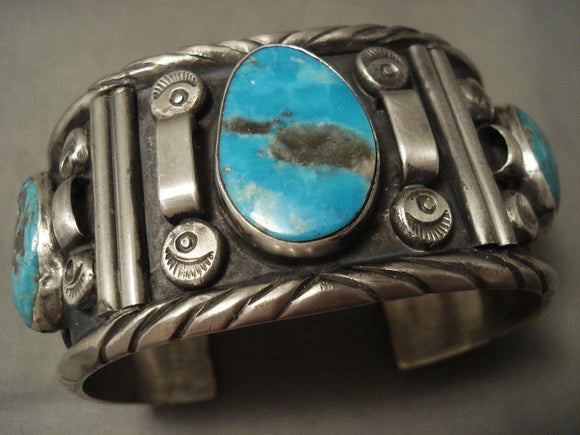 Museum Vintage Navajo Bisbee Turquoise Heavy Native American Jewelry Silver Bracelet-Nativo Arts