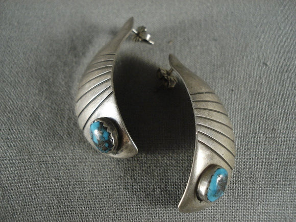 Museum Vintage Navajo Bisbee Turquoise Native American Jewelry Silver Earrings-Nativo Arts