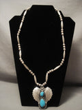 Museum Vintage Navajo Bisbee Turquoise Native American Jewelry Silver Necklace Old Vtg-Nativo Arts