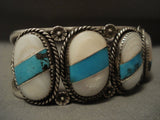 Museum Vintage Navajo 'Bisbee Turquoise Pearl' Native American Jewelry Silver Bracelet-Nativo Arts