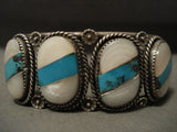 Museum Vintage Navajo 'Bisbee Turquoise Pearl' Native American Jewelry Silver Bracelet-Nativo Arts