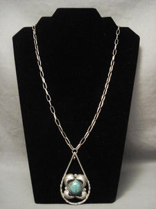 Museum Vintage Navajo Blue Creek Turquoise Native American Jewelry Silver Chain Necklace-Nativo Arts