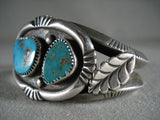 Museum Vintage Navajo Blue Diamond Turquoise Native American Jewelry Silver Leaf Bracelet Old-Nativo Arts
