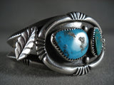 Museum Vintage Navajo Blue Diamond Turquoise Native American Jewelry Silver Leaf Bracelet Old-Nativo Arts