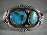 Museum Vintage Navajo Blue Diamond Turquoise Native American Jewelry Silver Leaf Bracelet Old-Nativo Arts