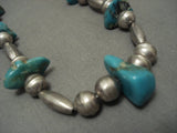 Museum Vintage Navajo 'Blue Gem Chunk' Turquoise Native American Jewelry Silver Necklace Old-Nativo Arts