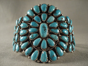 Museum Vintage Navajo Blue Gem Turquoise Native American Jewelry Silver Bracelet Old Vtg 925-Nativo Arts