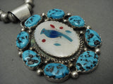 Museum Vintage Navajo 'Bluejay' Turquoise Cubed Native American Jewelry Silver Tube Bead Necklace Old-Nativo Arts