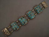 Museum Vintage Navajo checkerboard Turquoise Native American Jewelry Silver Bracelet Old-Nativo Arts