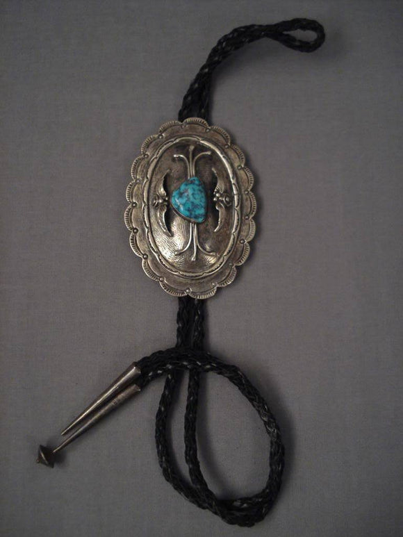 Museum Vintage Navajo Concho Spiderweb Turquoise Native American Jewelry Silver Bolo Tie-Nativo Arts